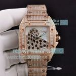 Iced Out Cartier Santos 100 Swiss Replica Watch Rose Gold Diamonds